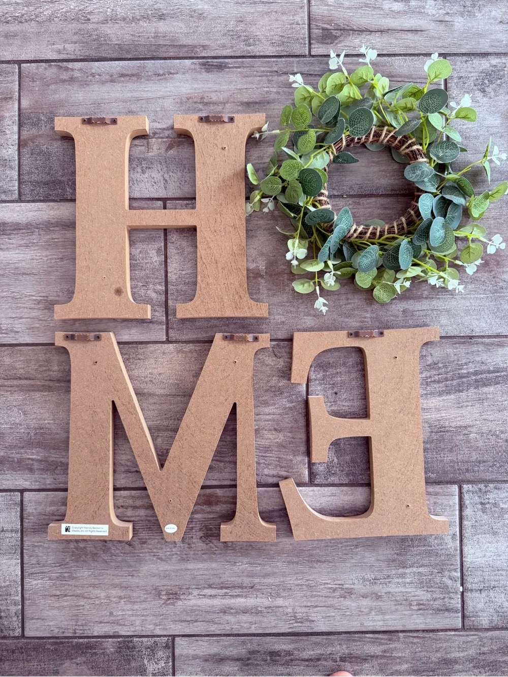 Rustic Wooden HOME Wall Decor Letters Greenery Wreath Accent Farmhouse Entry